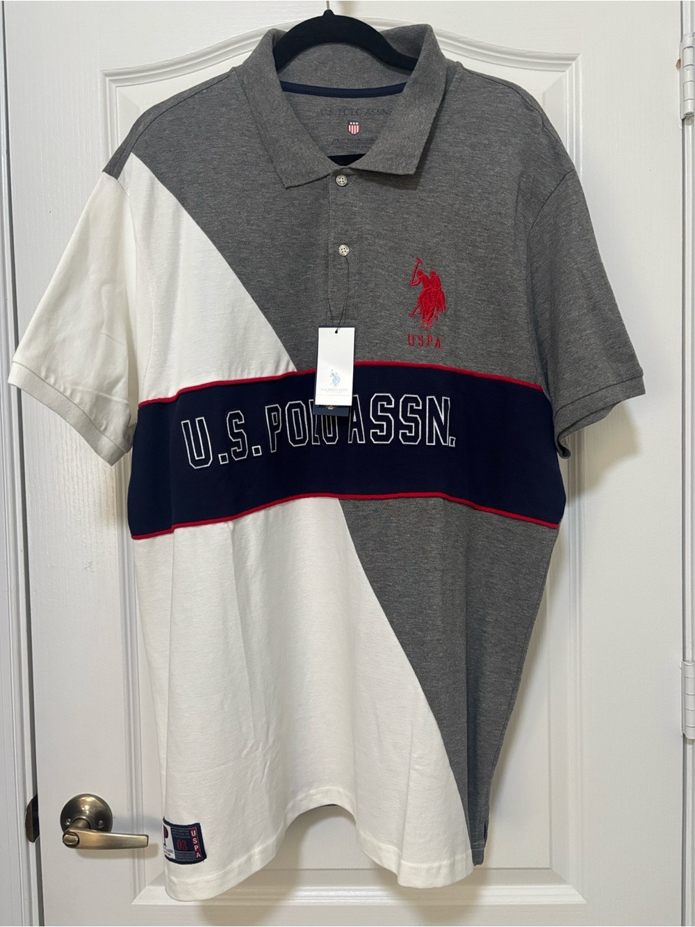 U.S. Polo Assn. Men’s Gray/White/Navy Colorblock Polo Shirt